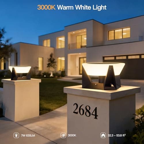 MVBT Solar Post Lights Outdoor, 15" Solar Column Lights Outdoor Large, IP54 Waterproof Modern Pillar Light, 3000K LED Bulb Dusk to Dawn Column Lamp, Round Post Lantern for Patio Deck Yard Garden - Thumbnail 6