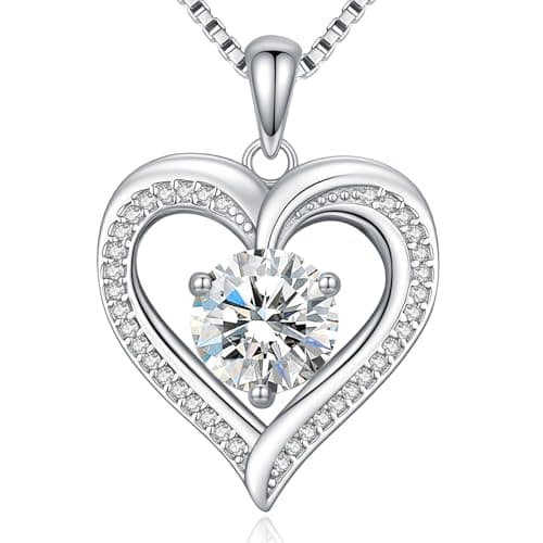 DALOJOE Moissanite Heart Necklaces for Women, 1-3 Carat Moissanite 925 Sterling Silver Necklace, Anniversary Present for Women, Birthday Gifts for Wife, Jewelry Gifts for Wife, Mom, Girlfriend - Image 1