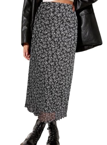 Avanova Women Boho Mesh Floral High Waisted Midi Skirts Flowy Summer Long Skirts Ditsy Black XX-Large - Image 1
