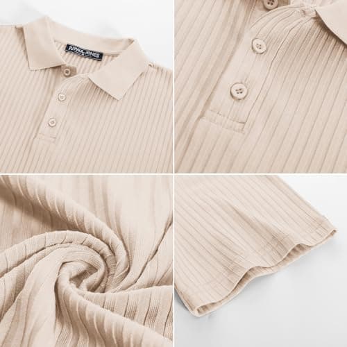 PJ PAUL JONES Polo Shirts for Men Mens Lightweight Slim Fit Pullover Polo T Shirts for Bowling Apricot L - Thumbnail 6