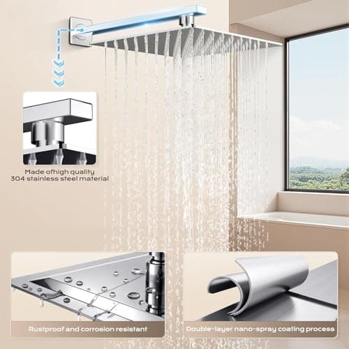 Concealed Shower System with Brass Pressure Balance Valve, 10 Inch Rain Shower Head & Handheld Spray, Solid Brass Rough-In Valve, Anti-Scald Faucet Set, 1/2" US NPT, Silver - Thumbnail 4
