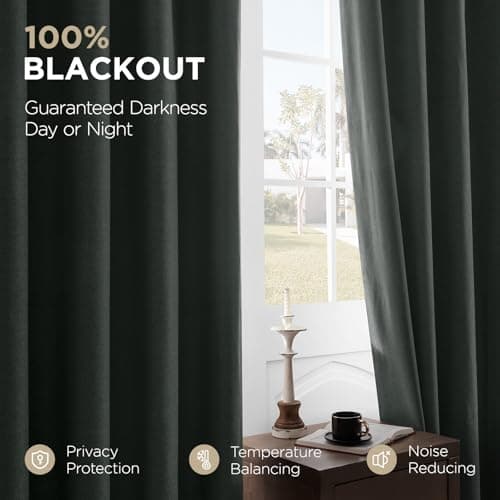 Joydeco Blackout Curtains 90 Inches Long - 100% Blackout Curtain for Bedroom, Rod Pocket & Back Tabs Thermal Insulated Noise Reducing Grey Window Drapes 2 Panels Set (Grey,52" Wx90 L) - Thumbnail 3