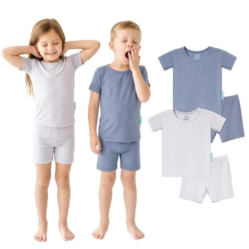 PurComfy SuperSoft Short Sleeve Toddler Pajama Set, 4-Piece Bamboo Viscose Unisex Sleepwear, Baby Boys Girls Sung Fit Summer Clothes, 18-24 Months - Image 1