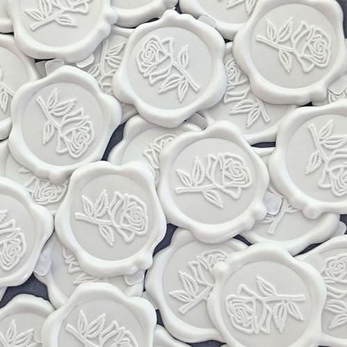 Pilloze 50 Pcs Adhesive White Rose Wax Seal Stickers, Roses Seal for Envelope, Easy to Use and Good Adhesion White Envelope Stickers, Wedding Invitation Accessories - Image 1