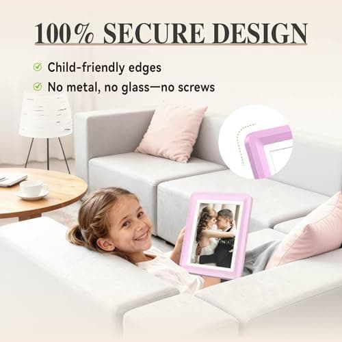 vilkok Pink 5x7 Picture Frame,1 Pack, Fits 5x7 Photo or 4x6 with Mat, Acrylic Front & Durable ABS Frame, Shatterproof UV-Resistant Tabletop Display, Vertical/Horizontal Home Décor Frame - Thumbnail 5