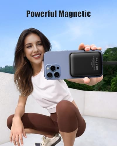 Qecvec Magnetic Portable Charger 10000mAh, Wireless Power Bank, 22.6W Fast Charging Power Bank, Compatible with iPhone Series, Android Devices, Compact and Lightweight for Short Travel-Black - Thumbnail 4