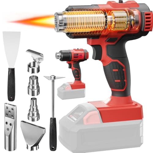 Cordless Heat Gun for Mil-waukee M-18 Battery, 7Pcs Nozzles&Scraper, LED Light, 350W Fast Heating Soldering Hot Air Gun, 2-Temp Setting Max 990℉(532℃), Heat gun for Shrink Tubing, Crafts (Tool Only) - Image 1