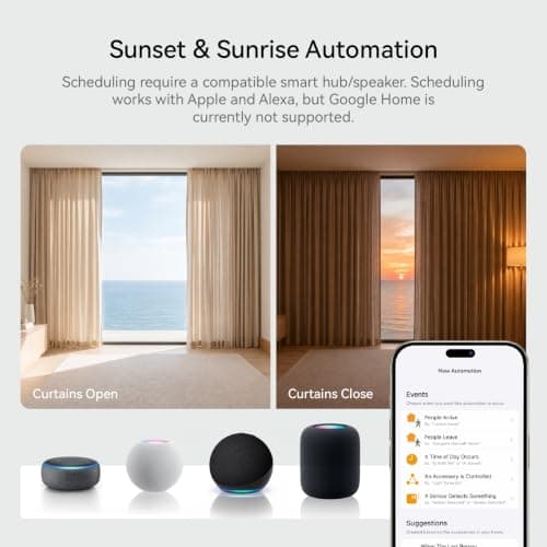 Remac M1 No-Cut Telescopic Motorized Curtain Track, Apple Home Certified Matter Smart Curtain System, Works with HomeKit Alexa Google Siri, Ceiling/Wall Mount for Bedroom Living Room 66"-114" - Thumbnail 6