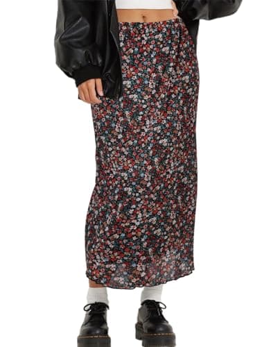 Avanova Women Floral Boho High Waisted Midi Skirt Mesh Flowy Summer Long Skirt Floral Muticolor X-Small - Image 1