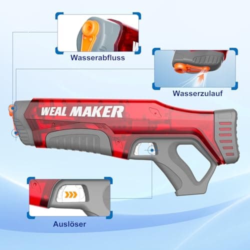 YTKIH Self-Filling Function Electric Water Gun IP67 Waterproof, Summer Automatic Pulse Quickly Shooting Squirt Guns, Watergun Blaster for Pool/Beach Toys (Red) - Thumbnail 5