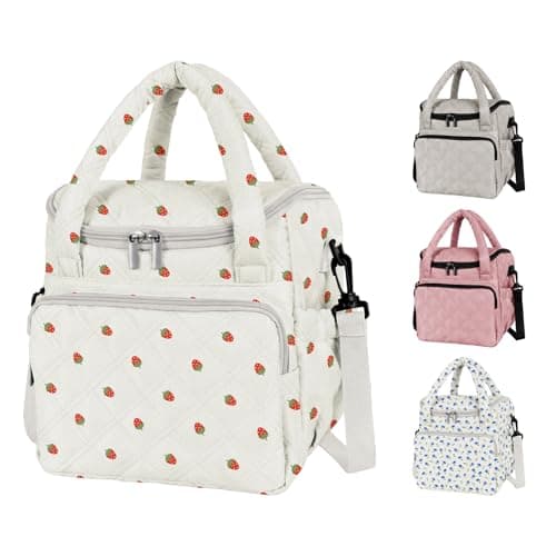 Women's Insulated Lunch Tote Bag - Inch Quilted Lunch Box for Women, Large Waterproof Cooler Bag with Pockets for Work, Picnic, Adult (strawberry) - Image 1