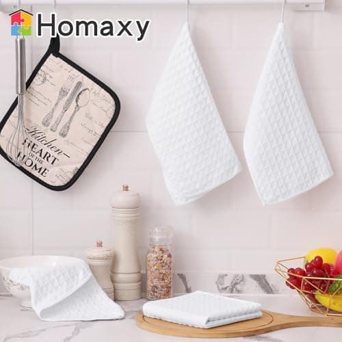 Homaxy Microfiber Waffle Weave Kitchen Towels Set, 16 x 28 Inch and 12 x 12 Inch Ultra Absorbent and Solid Color Dish Towels, 8 Pack, White - Thumbnail 5