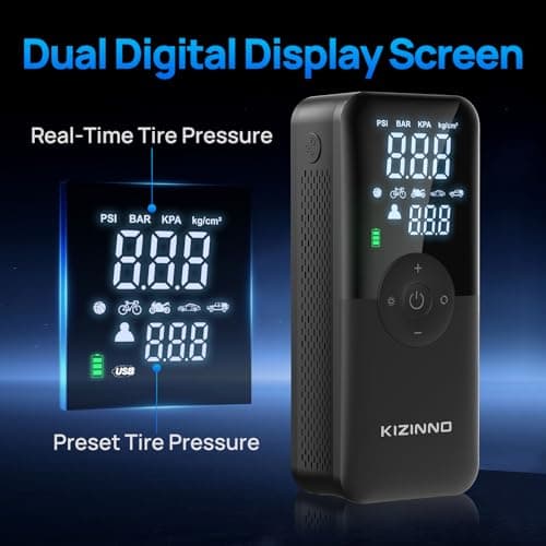 Electric Bike Pump Portable for Bicycle Tires, Compact Motor Air Pump - Fast Inflator 150PSI Smart Air Pump with Digital Pressure Gauge for Bike, E-Bike, Motorcycle with Presta and Schrader Valve - Thumbnail 5