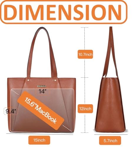 Blofinche Large Leather Tote Bag for Women with Multiple Pockets, 15.6 Inch Laptop Bag for Work & School, Structured Organized Teacher Bag, College Purse with Handles, Brown - Thumbnail 5