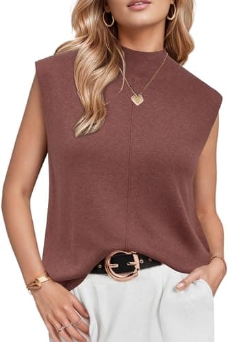 Arach&Cloz Womens Spring Summer 2026 Sleeveless Mock Neck Sweater Vest Business Casual Work Tops Capsule Wardrobe Outfits Teacher Professional Clothes Dusty Red - Image 1