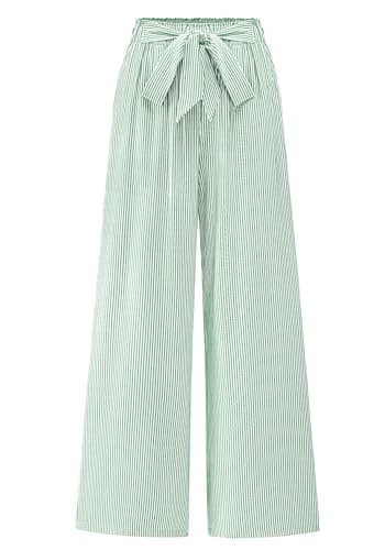 BTFBM Pants for Women 2026 Spring Clothes Striped High Waist Tie Knot Dressy Casual Wide Leg Palazzo Work Trousers Pants(Green, X-Large) - Image 1