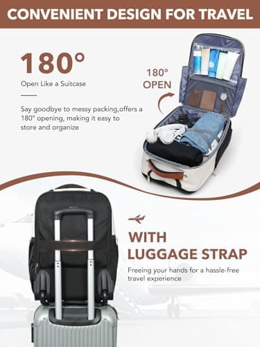 Tonyeee Rolling Backpack for Women, Large Travel Backpack with Wheels Carry on Flight Approved, 15.6 Inch Laptop Wheeled Roller Bag Suitcase for Work Bussiness Weekender (Beige,M Underseat Size) - Thumbnail 6