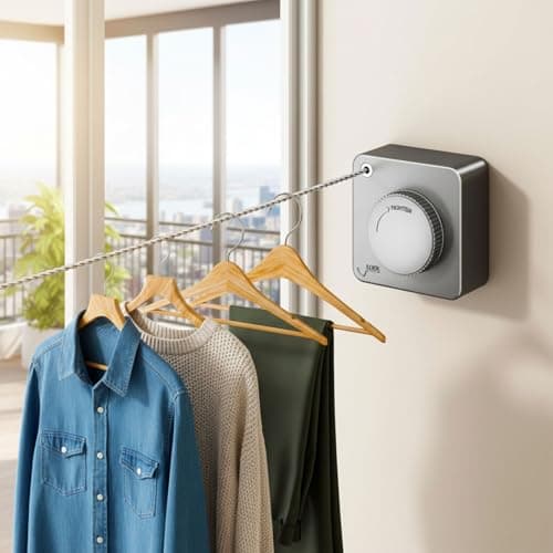 UOEPOWA Retractable Clothesline 15ft, Space Saving Heavy Duty Drying Rope, Anti-Sag Stainless Steel for Indoor Outdoor Balcony Bathroom (Light Gray) - Thumbnail 2