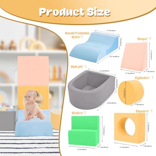 MIND&ACTION Toddler Climbing Toys Indoor, Baby Foam Climbing Blocks with Ball Pit for 1-3 Years Old, 6-Piece Soft Play Set Climbing Blocks, Climb Crawl Activity, Birthday (Balls not Included) - Thumbnail 3