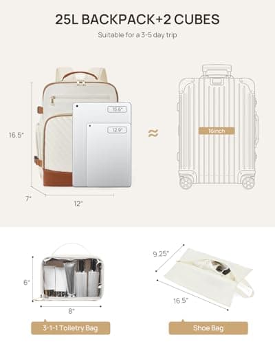 Telena Travel Backpack for Women, 15.6 inch Laptop Backpack TSA Carry on Backpack Personal Item Size Flight Approved Travel Bag Daypack with Multi-Pockets for Work, Travel, Business, Beige-Brown - Thumbnail 4