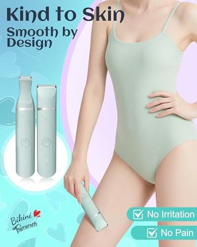 Bikini Trimmer Women,Electric Razor for Pubic Hair Women's Foil Shaver Rechargeable Shaver Removal with Snap-in Ceramic Blades,IP7X Waterproof,Wet and Dry Use,Green - Thumbnail 2