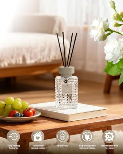 Hazioglen Reed Diffuser Set, White Jasmine Scented Home Fragrance Air Freshener for Bathroom Shelf Decor, 5.07 fl oz/150ml Essential Oil with Sticks - Thumbnail 5