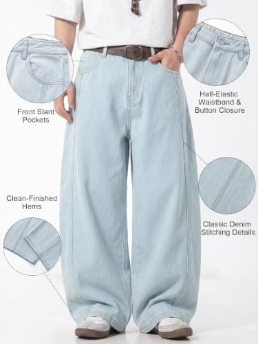 Areant Mens Baggy Jeans Wide Leg Loose Fit Hip Hop Vintage Jeans Relaxed Fit Elastic Waist Denim Pants Skate Streetwear Y2K Glacier Blue Large - Thumbnail 4
