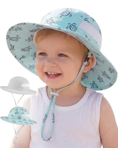 Sun Hat for Baby Boys Girls Toddler and Kids UPF 50+ with Bucket Wide Brim Summer (US, Age, 6 Months, 24 Months, Light Gray + Mint Green)