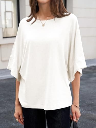 Cicy Bell Womens Oversized Half Sleeve T-Shirts Summer Casual Crew Neck Tshirt Loose Fit Side Slit Tee Tops White - Thumbnail 3