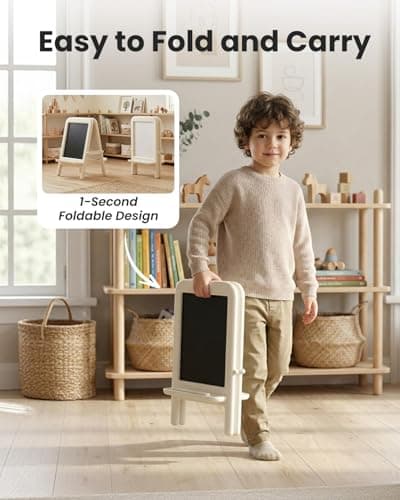 hoopyosms Tabletop Art Easel for Kids Double-Sided Kids Easel with Whiteboard & Chalkboard Toddler Art Easel for 2-4 Portable Painting Easel for Kids with Accessories Desktop Easel, White - Thumbnail 4