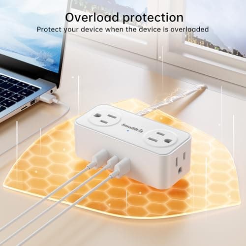 6.5Ft Power Strip with Surge Protector, 4 Outlets 3 USB Ports Extension Cord, Flat Plug Charging Station for Home Office Desk & College Dorm Essentials, White - Thumbnail 4