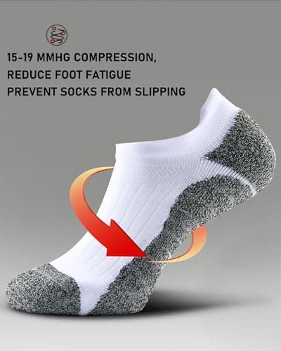 SITOISBE Men's No Show Compression Athletic Socks, Cushioned for Running Hiking, Large, White-8 Pairs - Thumbnail 4