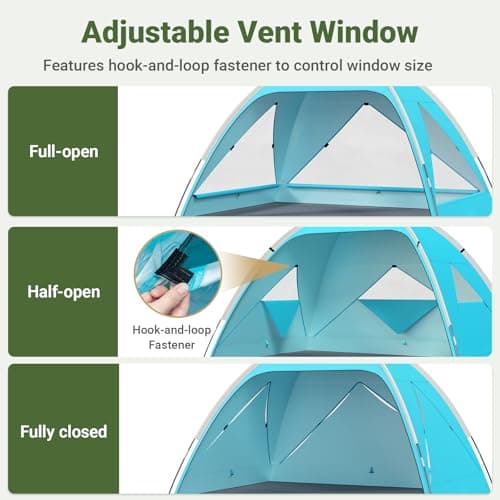 Wolfwise Beach Tent Sun Shelter for 4 Person with UPF 50+ UV Protection, Sun Shade Beach Tents with Extendable Floor for Privacy, 3 Ventilated Mesh Windows & Carrying Bag, 95 ''x65''x55'', Blue - Thumbnail 3