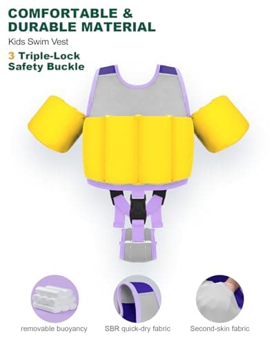 AEOCOO Kids Pool Floaties 1-2-3-5-7-9 Years Old, Toddler Swim Vest 20-30-50-70 Pounds, Comfortable Extended Wear Kids Float Jacket with Crotch Strap, Bright Design and Unpadded Sides, Purple - Thumbnail 3