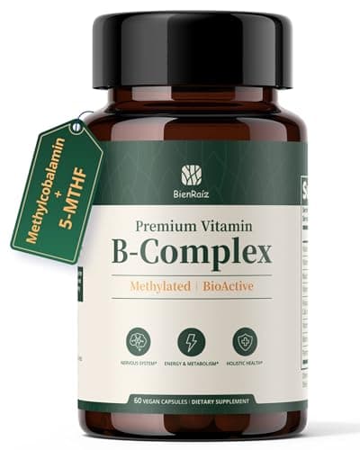 BienRaiz Methylated B-Complex with L-5-MTHF & Methyl B12-2.5X Absorption for MTHFR Support Energy, Brain & Nerve Health - Vegan, Gluten Free, Keto Friendly, 60 Capsules (60-Day Supply)