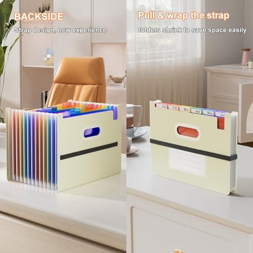 ThinkTex Accordion File Organizer, 12 - Pocket Expanding File Folders Upright & Open Top,for Paper Receipts, Bills&Taxes Organizer, Letter/A4 Size for School, Office, Home with tab- Beige Color - Thumbnail 6