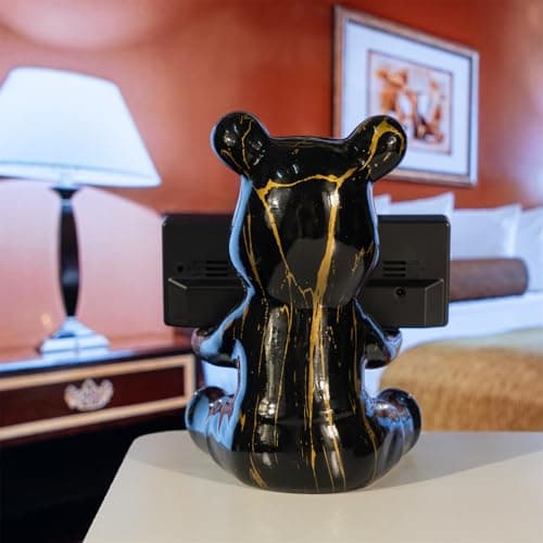 Resin Bear Statue Digital Clock Home Decor, Fluid Bear Tray Sculpture, Graffiti Art Figurine Home Ornament Decoration for Office, Living Room, Bedroom, Book Shelf, TV Cabinet, Desktop (Black) - Thumbnail 5