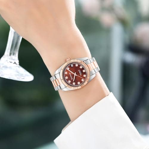 KNISKRED Classic Watch for Women with Crystal Accented and Solid Stainless Steel Band Ladies Dress Watch Water Resistant (Silver Brown) - Thumbnail 2