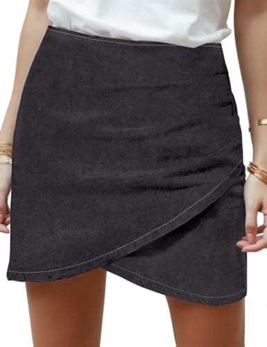 Vetinee Women's Stormy Black Tulip Hem Shirred Stretchy Back Zip Casual Bodycon Short Jean Denim Skirt Size X-Large Size 16 - Image 1