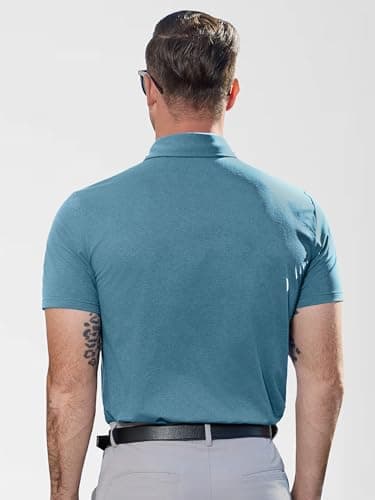 JEMLDL Golf Polo Shirts for Men Dry Fit Summer Short Sleeve Slim Fit Performance Moisture Wicking Dress Solid Collared Polo Shirt Gray Blue XXL - Thumbnail 5
