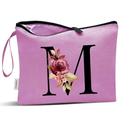 Vavabox A-Z Personalized Makeup Bag, Birthday Gifts for Women Mom, Gifts for Best Friend, Bride Bridesmaid Cosmetic bag (M, Purple) - Image 1