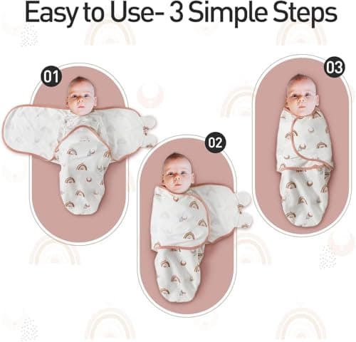 GLLQUEN BABY Swaddles for Newborns Organic Cotton, Soft Baby Girl Swaddles 3-6 Months, Reduce Startle Reflex Womb-Like Sleep Sack Wrap Nursery Swaddling Blankets Rainbow and Sun - Thumbnail 6