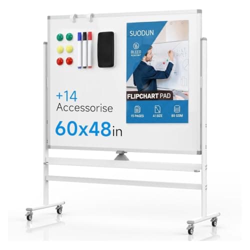 Rolling Whiteboard 60"x46" Magnetic Dry Erase Board with Stand, Double Sided Mobile Whiteboard on Wheels, Non-Foldable Large Portable White Board for Office, Classroom & Home