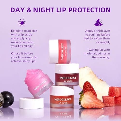 ANRCOLLECT Lip Scrub & Lip Mask - Overnight Treatment Lip Care Kits with 2 Lip Exfoliator & 2 Sleeping Lip Balm, Intense Hydration Lip Set for Dry Chapped Cracked Lips, Exfoliate & Moisturize (4 Pack) - Thumbnail 4