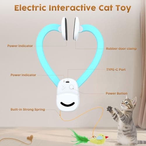 Interactive Cat Toys for Indoor Cats: Automatic Flying Bird Feather Wand Chase Exercise Enrichment Stimulation, USB Rechargeable Durable Safe Hanging Toy for Bored Kittens Adult Multi Cat Households - Thumbnail 5