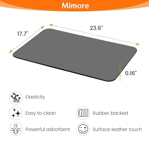 Mimore Coffee Mat - 18x24 Inch Grey Countertop Mat - Absorbent, Hides Stains, Rubber Backed - Dish Drying Mat Fits Under Coffee Maker or Espresso Machine (Compatible with Ninja Luxe Cafe) - Thumbnail 5