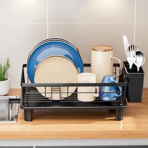 Dish Drying Rack, Stainless Steel Dish Racks for Kitchen Counter, Sink Organization and Storage Essentials, Kitchen Organizer for Forks, Spoons Dishes,Cup and Bottle (Black, 14.96''*11.02''*6.69'') - Thumbnail 6