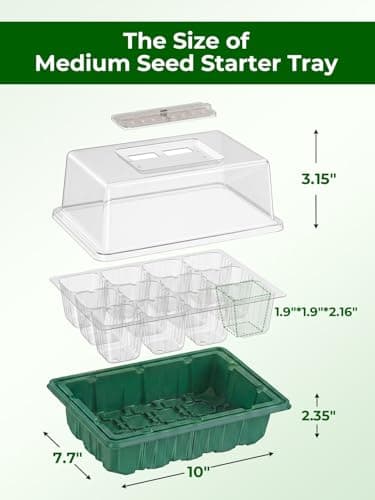 Wuraire Seed Starter Tray 3 Pack with Heating Mat & 24 Full Spectrum LEDs Grow Light – Auto Cycle Timer, Humidity Dome Ventilation Cover, Drainage Holes, Includes Gardening Tools – Green Version - Thumbnail 5