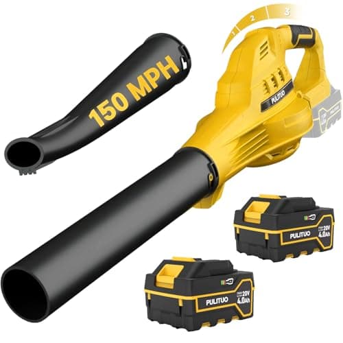 Leaf Blower Cordless with 2X 4.0Ah Batteries and Charger, 150MPH Lightweight Cordless Blower, 3 Speeds Small Battery Operated Leaf Blowers for Lawn Care, Patio, Yard, Leaves, Grass, Dust (Yellow) - Image 1