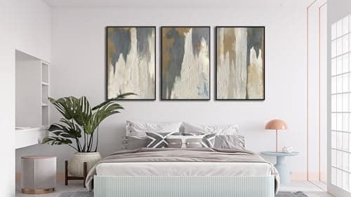 ASDCEUTICALS Large Canvas Wall Art - Gray Brown and Beige Abstract Pictures for Living Room Vintage Wall Decor Retro Artwork Black Float Framed Paintings for Bedroom Dinning Room 20" X 28" X 3 pcs - Thumbnail 3